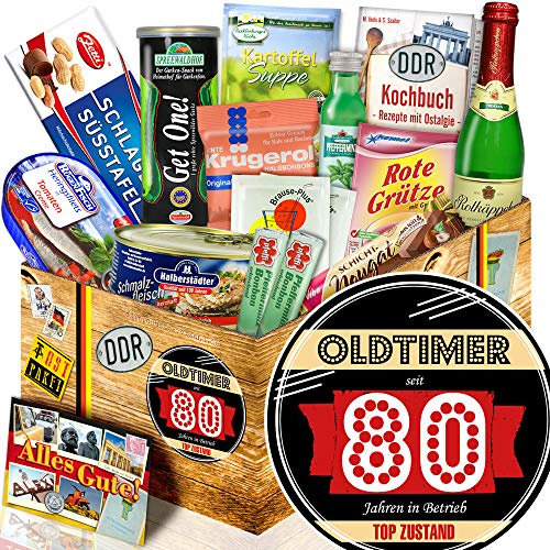 Oldtimer 80 / Geschenke zum Geburtstag Opa/Geschenkpaket DDR Spezialitäten