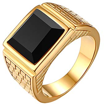 Flongo Herren Ring, Männer Edelstahl Ring Band Gold Ton mit Glas Hochzeit Verlobung Engagement Bandring Siegelring Daumenring Bequemlichkeit Passen Herren Schmuck Herren-Accessoires Größe 54