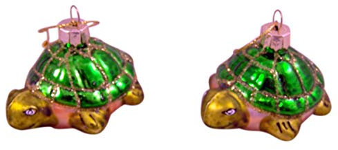 Wowser Zwei kleine Schildkröten glitzernde Glas-Christbaumschmuck, 2 Stück, 5,7 cm