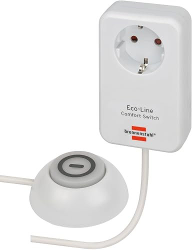 Brennenstuhl Eco Line Comfort Switch Adapter (Steckdose mit beleuchtetem Hand-/Fußschalter, mit Kinderschutz, 1,5m Kabel) 5 Stück