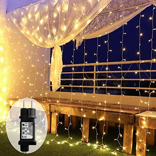 Yinuo Candle Led Tenda Luci 3x3 m,300 Led Impermeabilità Ip44 Cascata Luci con 8 Modalità di Illuminazione Decorazione di Nozze,Festa,Tenda Luminosa Decorazioni San Valentino e Natale Decorazioni