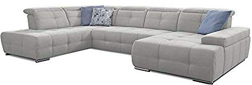 Cavadore Wohnlandschaft Mistrel mit verstellbaren Kopfteilen / Sofagarnitur mit leichter Fleckentfernung dank Soft Clean / Geeignet für Haushalte mit Kindern, Haustieren /343 x 77 x 228 / weiß
