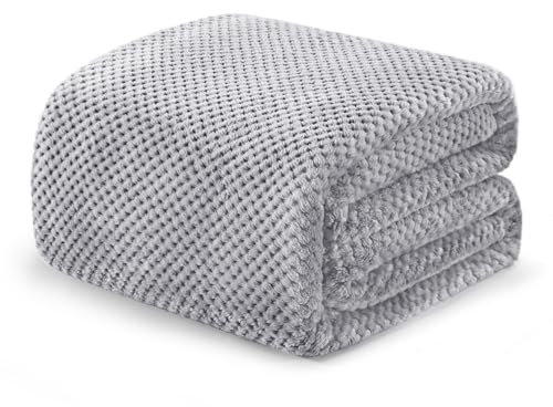Exclusivo Mezcla Queen Size Fleece Bed Blanket, 230x230 CM Soft Jacquard Weave Waffle Pattern Blankets for Bed Settees, Light Grey