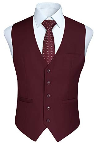 HISDERN Herren Formale Hochzeit Party Weste Baumwolle Einfarbig Weste (4XL, Burgund 2)