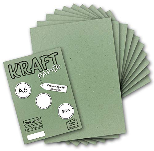NEUSER PAPIER 25x Kraftpapier grün Bastel- Bogen A6-105 x 148mm - Bastelpapier, Tonpapier, Buntpapier, Fotokarton, Postkarten aus Natur-Karton - 240 g/m²