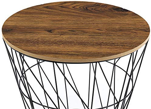 [en.casa] Metallkorb 2er Set Beistelltisch Couchtisch Sofatisch 2-TLG. Set Deko Schwarz/Eiche Antik