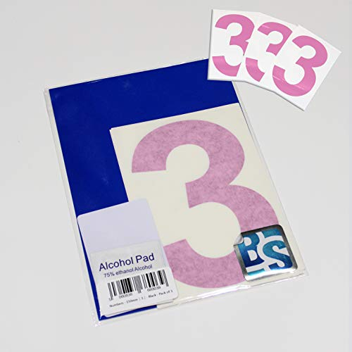 BS® Large Waterproof Non-fading Self Adhesive Vinyl Numbers | 3 (THREE) | 150mm | Pack of 4 | BABY PINK | Wheelie Bin Numbers