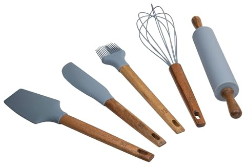 San Ignacio NOIA: Set de 5 Utensilios de Cocina de Silicona y Madera de Acacia San Ignacio