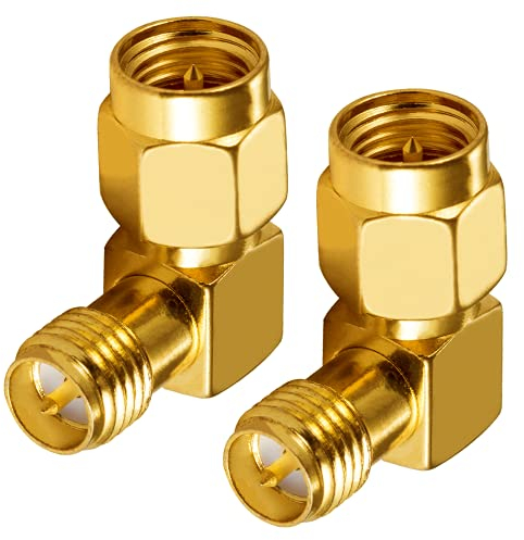 Vecys Adaptador Antena WiFi Adaptador SMA Macho a RP-SMA Hembra (con Clavija) Ángulo Recto de 90 Grados Adaptador Coaxial RF para 2G 3G 4G WiFi Antenne Router Red WLAN Inalámbrica (2 Piezas)