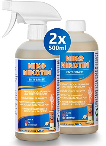 NIKO Nikotin® [2x500ml]: Leistungsstarker Nikotinentferner & Kunststoffreiniger in Sprühflasche. Wirksam gegen hartnäckige Flecken und Vergilbungen. Ideal für effektive Reinigung.