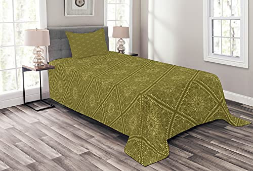 ABAKUHAUS Antique Oriental Tagesdecke Set, Natürliche Töne Kunst, Set mit Kissenbezügen Sommerdecke, 170 x 220 cm, Fawn Khaki