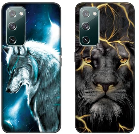 DiaryTown 2 Pièces pour Coques Samsung S20 FE 5G / 4G, Etui Noir en Silicone Souple avec Motif Mince TPU Slim Gel Bumper Antichoc Case Housse de Protection pour Galaxy S20 FE 2022 - Loup & Lion
