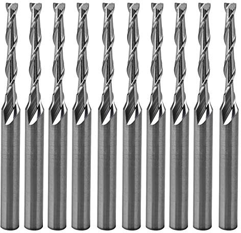 2 Flutes CNC Router Bits End Mill 10 pcs Up Cut Spiral Milling Cutters, Flat Nose Solid Carbide CNC Bits with 0.08 inch (2 mm) Cutting Diameter CNC Mill Tool Sets for Wood MDF Engraving
