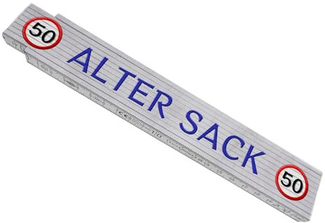 50 Alter Sack Meterstab aus Holz mit Verkehrsschild Geschenk lustiger Zollstock 50 Alter Sack Geburtstagsgeschenk Gliedermaßstab mit Spruch bedruckt und qualitativ hochwertig
