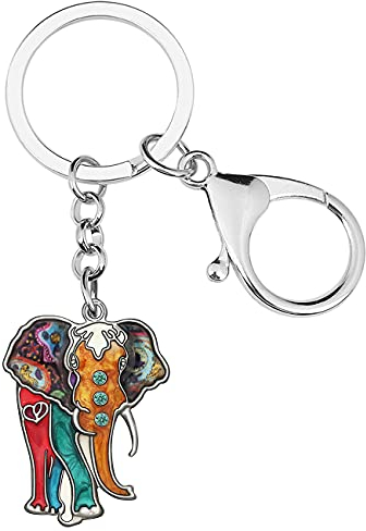 Emaille Metallkette Dschungel Elefant Schlüsselanhänger für Frauen Auto Geldbörse Handtasche Charms (Multi)