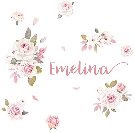 Little Deco Wandtattoo Rosen & Wunschname I Wandbild 122 x 94 cm (BxH) I Kinderzimmer Babyzimmer Wandaufkleber Mädchenzimmer Blumen Wandsticker Aufkleber DL743