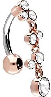 PIERCINGLINE Bauchnabelpiercing Titan 925er Silber Kristallanhänger Piercing Bananabell Banane Roségoldfarben