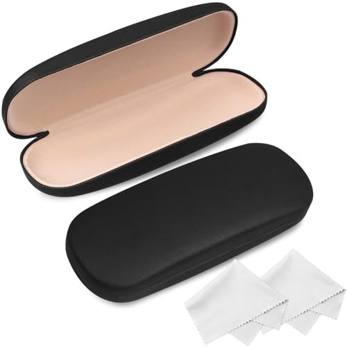 Joyberg Hartschalen-Brillenetui, 2 Stück mit Reinigungstuch, Passend für die meisten Brillen, Schwarz, Large