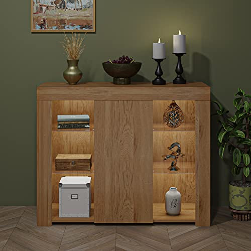 Panana Sideboard Cupboard Unit 4 Glass Shelves Cabinet With White LED Lights (OA)
