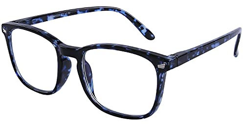 DOOViC Blaulichtfilter Lesebrille Blau/Eckig Rahmen Große Gläser Computerbrille Brille mit Sehstärke für Herren/Damen 1,0