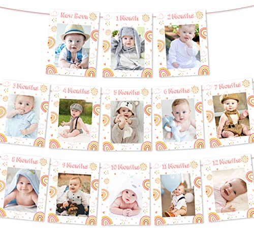 Cheereveal Boho Regenbogen First Birthday Photo Supplies, Regenbogen Neugeborene bis 12 Monate Geburtstag Banner für Mädchen Boho Thema 1. Geburtstag Dekorationen