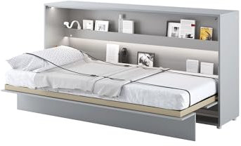 MEBLINI Schrankbett Bed Concept - Wandbett mit Lattenrost - Klappbett mit Schrank - Wandklappbett - Murphy Bed - Bettschrank - BC-06-90x200cm Horizontal - Grau Matt mit Matratze