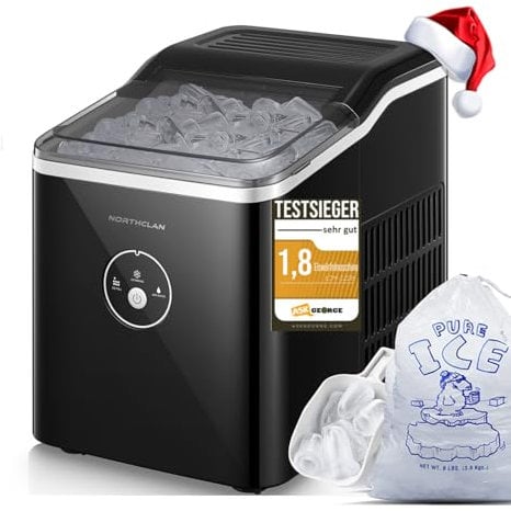 Eiswürfelmaschine Testsieger 2024, 14 kg 24 Stunden, 9 Eiswürfel in 6-8 Minuten, Gerauscharmer Betrieb, 120W Ice Maker mit Schaufel u. Korb, Eiswürfelbereiter Klein für Zuhause, Büro