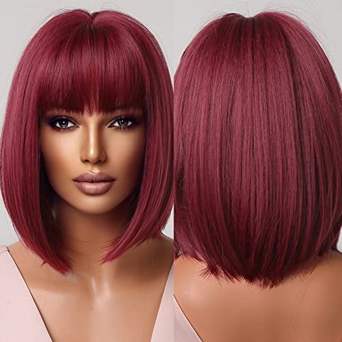 Allbell Burgund Kurze Bob Perücken für Frauen Wein Rote Perücken mit Bangs Synthetische Haar Cosplay Perücke