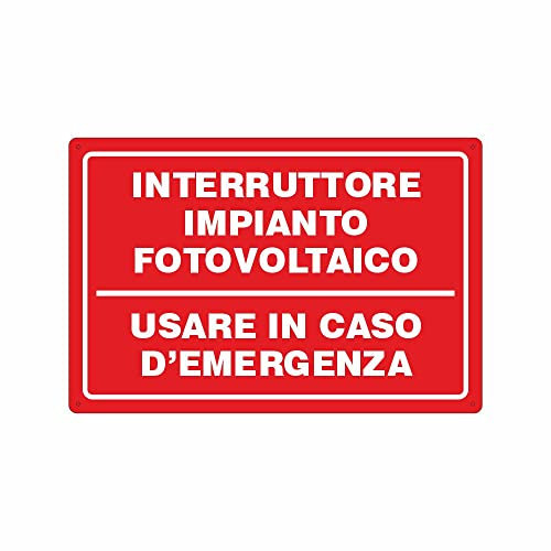 Social Crazy - Pannello Segnaletico in Alluminio 20X31 CM, Industriale, Rosso, Montaggio a Parete, Scritta 'impianto fotovoltaico'