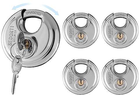 SEDORTI Paquete de 5 candados Discus con llave igual, 2-3/4 pulgadas de ancho, cerradura redonda de acero inoxidable 304, cerradura de almacenamiento impermeable y resistente al óxido con llaves de