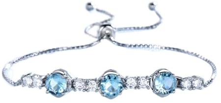 ZLING Braccialetti con Pietre Preziose con Topazio Azzurro Naturale Braccialetti Bracciale in Argento Sterling 925 di Lusso per Regali da Donna Espansione Gratuita