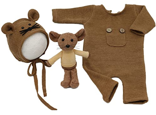 LICHENGTAI Baby Fotografie Prop Outfits, Neugeborene Fotografie Requisit Strampler Hut Ratten Puppe Set Säugling Baby Foto Requisiten Outfits