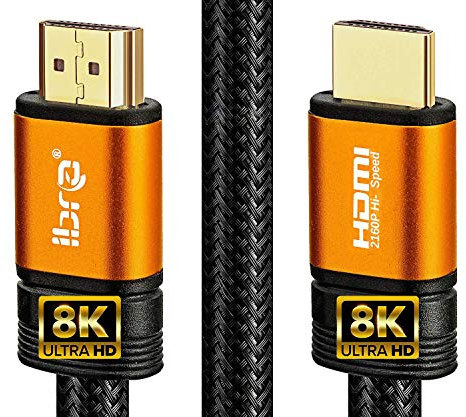 IBRA Cable HDMI 8K / 4K 8M HDMI Lead-Ultra High Speed 18Gbps HDMI 2.0b Cable 4K @60Hz 8K @60Hz Compatible con Fire TV, Ethernet, retorno de audio, video UHD 2160p, HD 1080p, 3D, PS3 PS4 PC, naranja