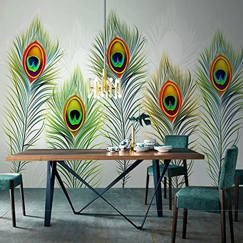 XTSWallpaper Animals Feathers Peacocks 380X360Cm Wall Mural Photo Wallpaper - Kids 3D Effect Wall Stickers Decals Peel and Stick Removable for Nursery Bedroom Living Room Art Murals Decorations