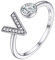 PROSILVER Bague Réglable Initiale Argent Femme, Anneau Ouvert Lettre V Serti de Zircon Cubique