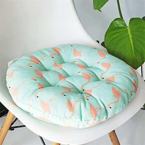 Lukery Stuhlkissen rutschfeste, Waschbare Leinen Weiche Rund Sitzkissen Komfort Stuhlauflage als Stuhl Kissen für Outdoor & Indoor Gartenstuhl, Küche oder Esszimmerstuhl (40x40cm,Flamingo in Seeblau)