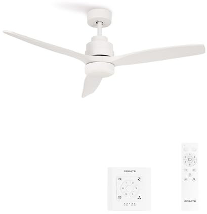 CREATE / WINDSTYLANCE DC/Ventilador de techo blanco con controlador pared y mando / 40W, Silencioso, Ø132 cm, 6 velocidades, temporizador, verano-invierno, doble altura, motor DC