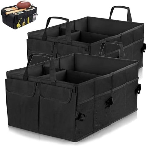 Aisny 2x Kofferraum Organizer, Auto Kofferraumtasche Großem Stauraum Einkaufstasche Schwarz Aufbewahrungsbox Faltbar Einkaufskorb für Auto Wohnmobil Kofferraum, 52 x 38,5 x 26 cm