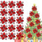 15 Stück Weihnachten Glitzer Weihnachtsstern Blumen, Poinsettia Weihnachtsbaum Künstliche Blumen, Künstlicher Blumenschmuck mit Clips Weihnachtsblumen für die Weihnachtsbaumdekoration, Rot