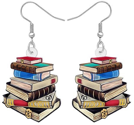 LONYOO Acryl Buch Ohrringe baumeln Schmuck lustig Bücherregal zurück zu Schule Geschenke für Lehrer Frauen Mädchen Kinder Charms (Bücher)