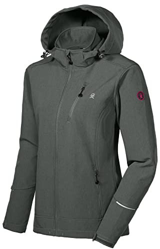 Little Donkey Andy Softshelljacke Damen Wasserdichte Atmungsaktive Fleece Warme Übergangsjacke Outdoorjacke mit abnehmbarer Kapuze Holzkohle meliert M