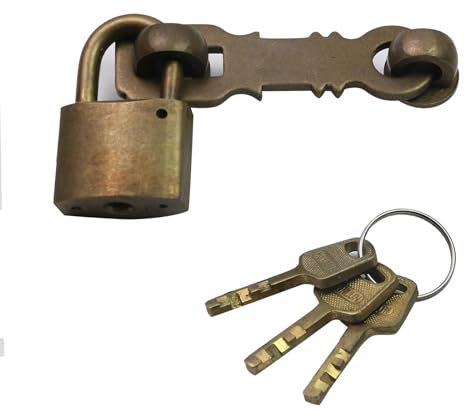Chinflly Padlock Lock,Antique Heavy Duty Door Lock,Vintage Retro Solid Brass Gate Lock,Dark Brass Hasp+Padlock