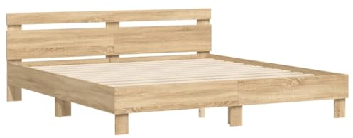 vidaXL Bettgestell, Bettrahmen mit Lattenrost, Bett Gästebett mit Kopfteil LED-Beleuchtung, Doppelbett Schlafzimmerbett Schlafzimmermöbel, Sonoma-Eiche 180x200cm