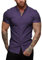 URRU Men's Muscle Dress Shirts Slim Fit Stretch Short Sleeve Casual Button Down Shirts for Men Purple L