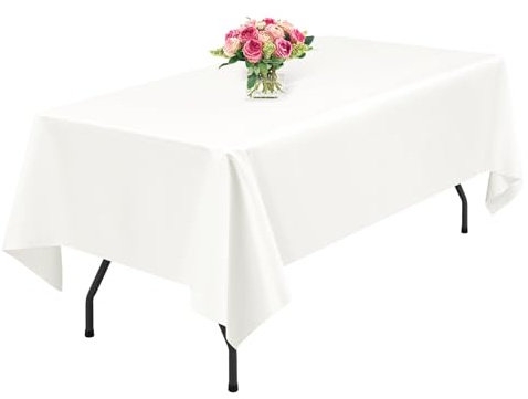 1 Packung Elfenbein Polyester-Tischdecken,153 x 260 cm rechteckige Tischdecke, waschbar und wiederverwendbar, Flecken- und knitterfest, für Hochzeit, Party, Bankett, Camping, Restaurant, Dekoration