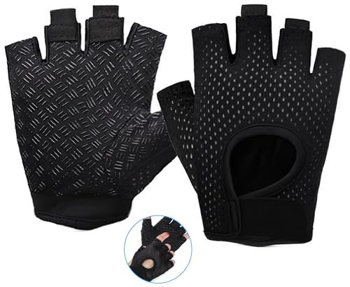 CYZBL 1 Paar rutschfeste Gym Handschuhe, Schwarz Halbfinger Trainingshandschuhe, Fahrrad Handschuhe halber Finger für Gewichtheben, Radfahren, Krafttraining im Fitnessstudio (L)