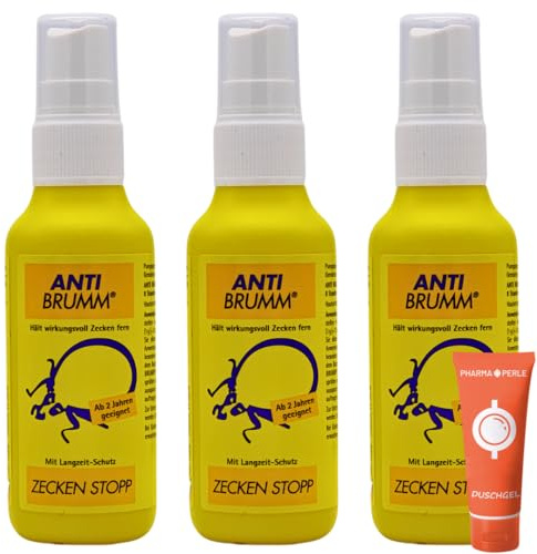 Anti Brumm Zecken Stopp Pumpspray 3x 75 ml I Schutz vor Zecken I Zeckenspray I Icaridin I Für Erwachsene und Kinder ab 2 Jahren I Insekten-Repellent I Spar-Set plus Pharma Perle give-away