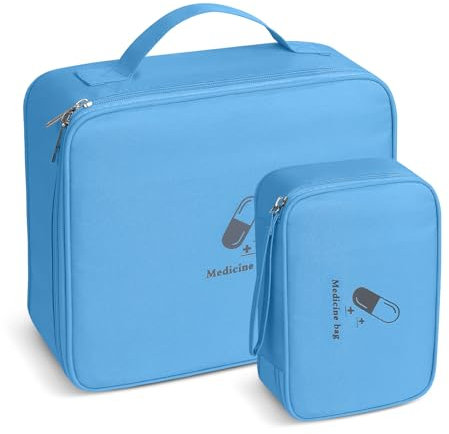 AiQInu Medikamententasche, 2 Stück Reiseapotheke Tasche Wasserdicht, Große & Klein Medikamententasche Reise, Tragbar Medizin Aufbewahrungstasche für Home Office Reisen