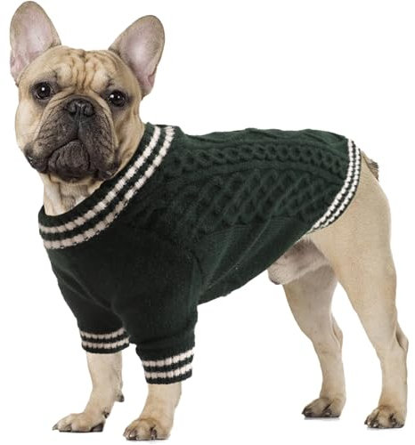 LiebeDD Hundepullover Grosse Hunde, Warm Strickmantel Hundepulli V-Ausschnitt Hunde Pullis Strick Hund Pullover für Französische Bulldogge, Labrador, Deutscher Schäferhund, Dog Sweater (Grün XL)