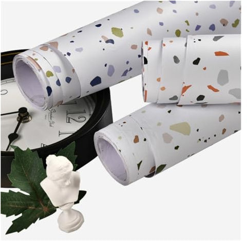 Furniture Adhesive Film, Terrazzo PVC wasserdichte selbstklebende Tapete for Schlafzimmer Wand Wohnzimmer Dekor Vinyl Möbel Sanierung Kontaktpapier Klebetapete(Terrazzo Blue,60 x 500 cm)